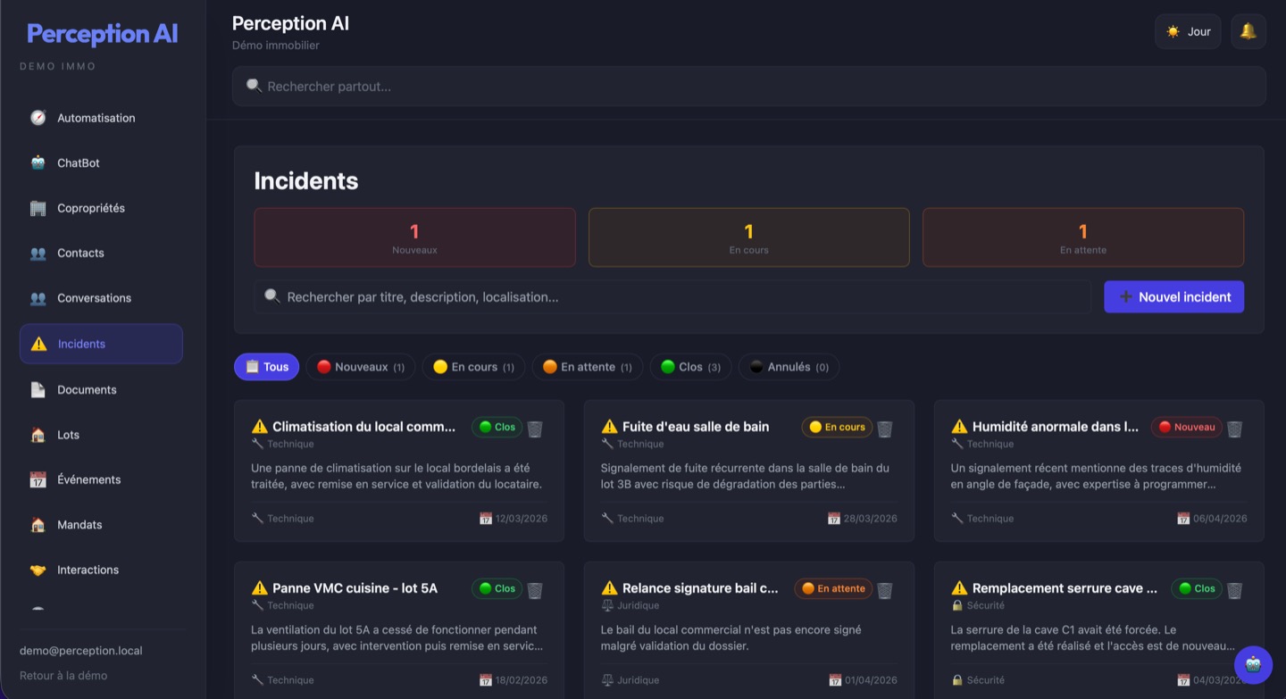 Real-estate demo incident screen